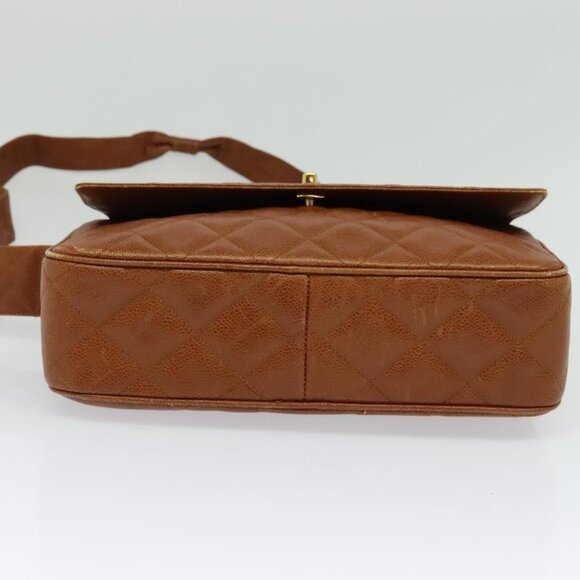 CHANEL Matelasse Chain Shoulder Bag Grained Calf Skin Brown Gold CC Auth PP534 - Picture 6 of 16